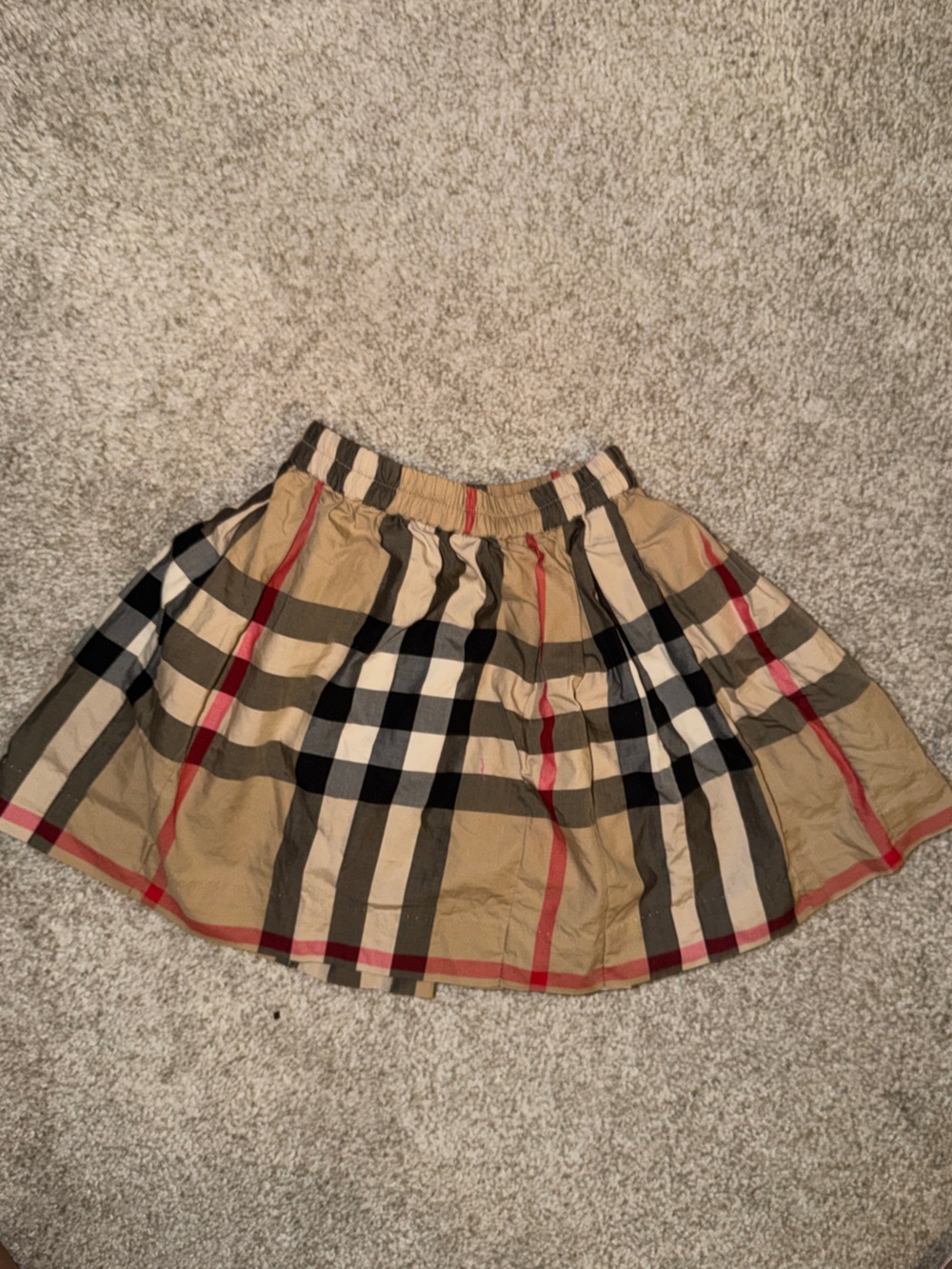 Burberry Beige Plaid Circle Skirt with Red Stripes